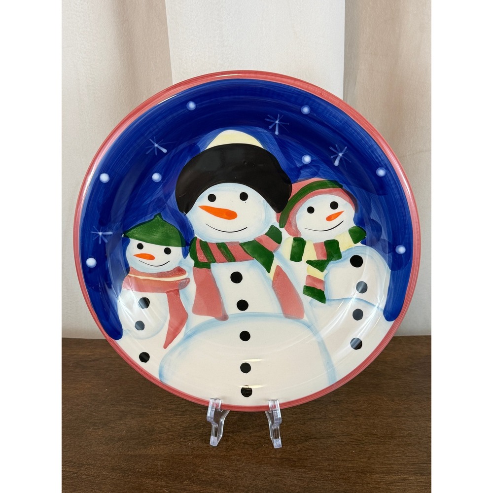 VTG EHI 'Spirits Bright" Pattern Snowman Holiday Christmas 10.5" Dinner Plate